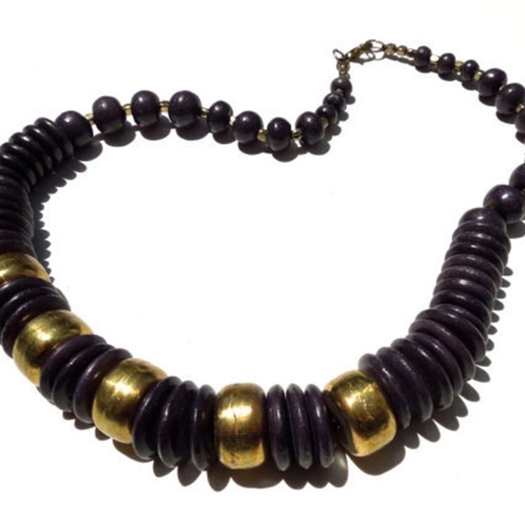 VTG 80's Chunky Natural Bone and Brass Necklace - Picture 4 of 5